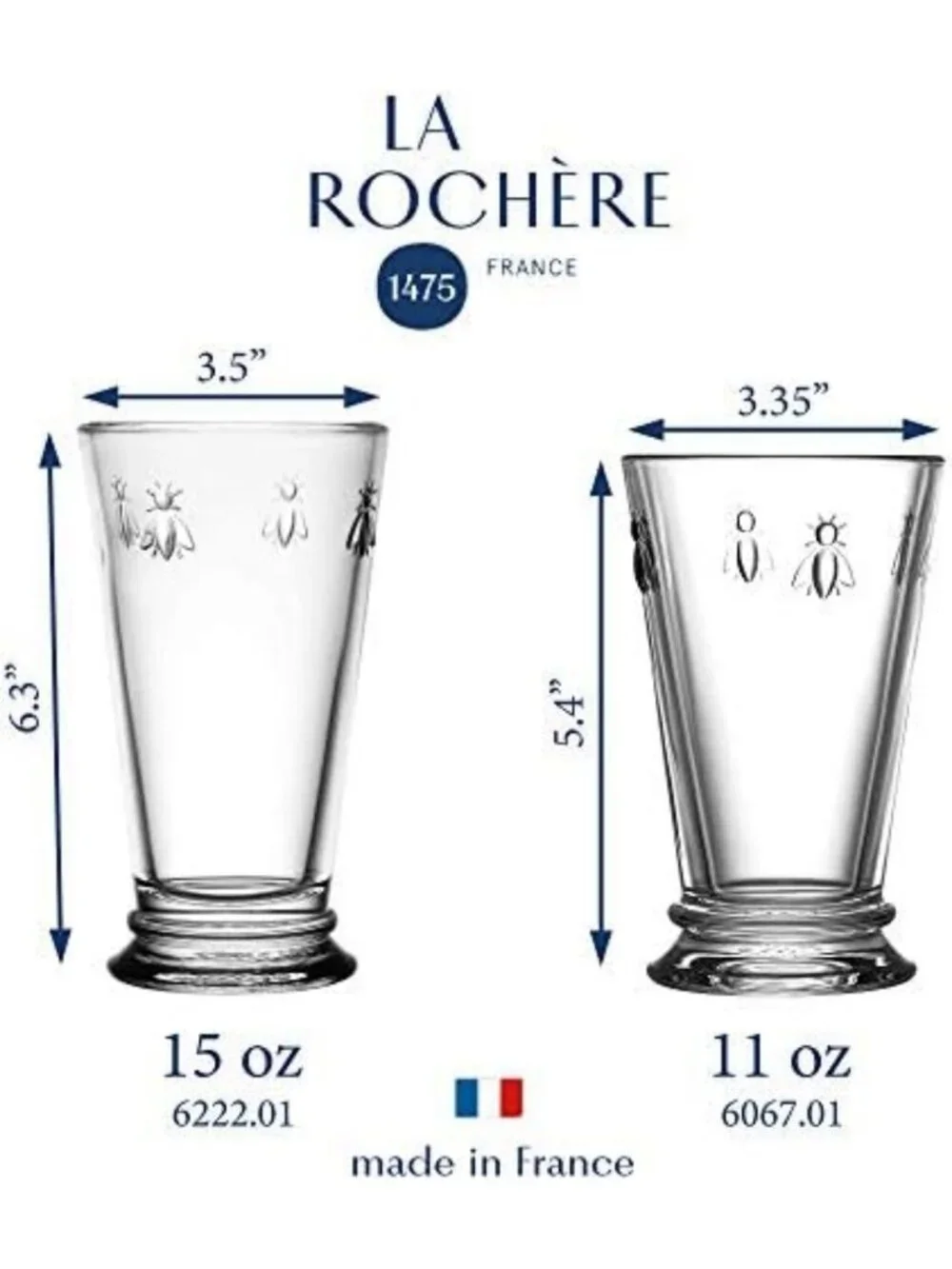 Elegant Double Old Fashioned Tumblers Set of 6 - Fancy Bee Glassware (15 oz)